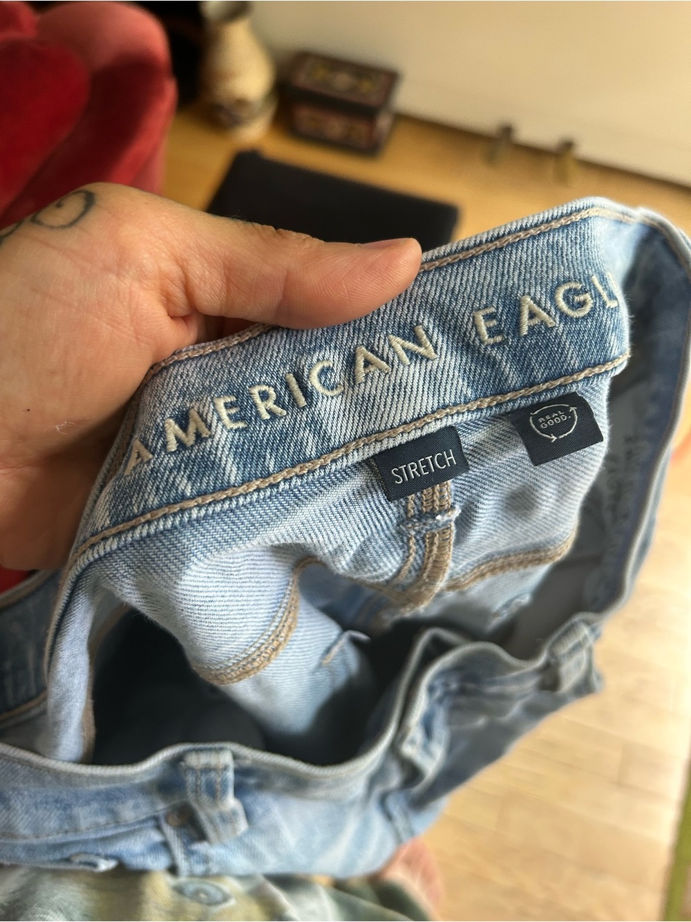 American Eagle Straight Leg Jeans Mens 32x30 Light Wash Blue Denim Stretch - Picture 13 of 16